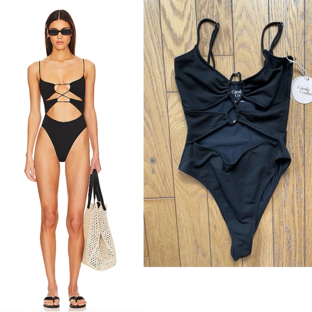 CAMILA COELHO Marcelo One Piece in Black Strappy Trangle Cheeky Bathing Suit XS